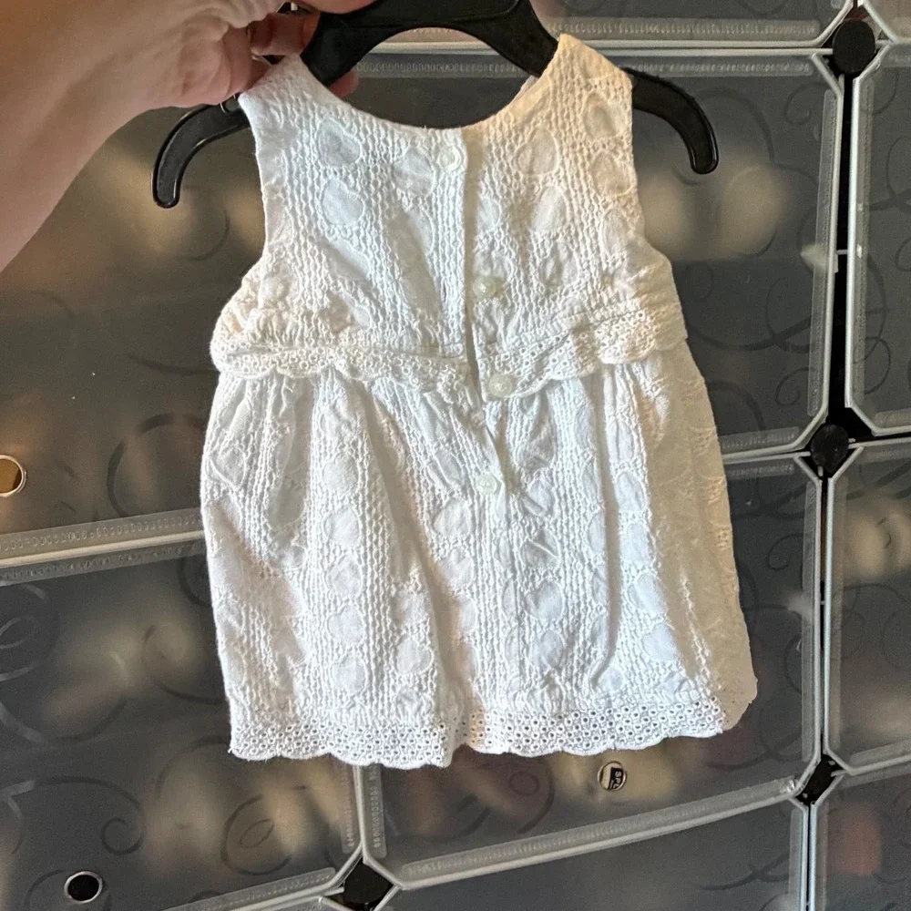 Armani Baby White Eyelet Lace Heart Dress 6M 62cm Sleeveless Designer Infant